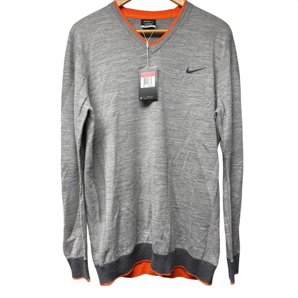Nike Golf Tour Performance Sweater Men’s L Merino Wool Blend Gray Orange NWT